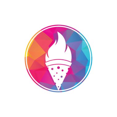 Sıcak pizza logosu tasarım şablonu. Hot Pizza logosu hipster eski model vektör şablonu. Hızlı Pizza Teslimatı logosu