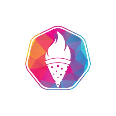 Sıcak pizza logosu tasarım şablonu. Hot Pizza logosu hipster eski model vektör şablonu. Hızlı Pizza Teslimatı logosu