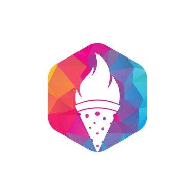 Sıcak pizza logosu tasarım şablonu. Hot Pizza logosu hipster eski model vektör şablonu. Hızlı Pizza Teslimatı logosu