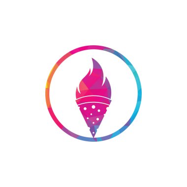 Sıcak pizza logosu tasarım şablonu. Hot Pizza logosu hipster eski model vektör şablonu. Hızlı Pizza Teslimatı logosu