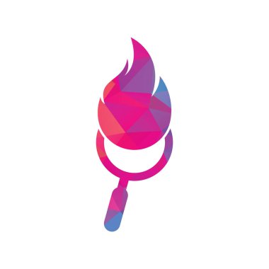 Ateş Arama Logosu Şablon Tasarım Vektörü. Ateş logosu tasarım şablonu bul. Ateş ve büyüteç simgesi