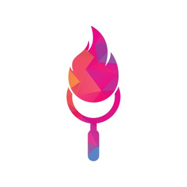 Ateş Arama Logosu Şablon Tasarım Vektörü. Ateş logosu tasarım şablonu bul. Ateş ve büyüteç simgesi