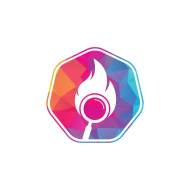 Ateş Arama Logosu Şablon Tasarım Vektörü. Ateş logosu tasarım şablonu bul. Ateş ve büyüteç simgesi