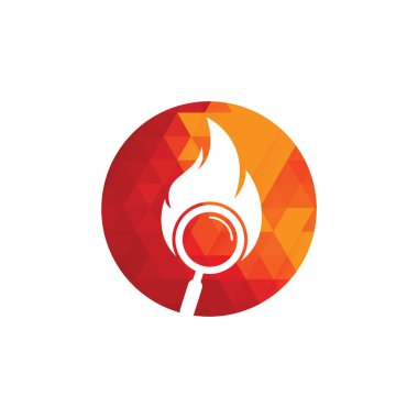 Ateş Arama Logosu Şablon Tasarım Vektörü. Ateş logosu tasarım şablonu bul. Ateş ve büyüteç simgesi