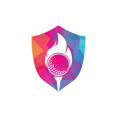 Golf Ateş Logosu Şablon Tasarım Vektörü. Ateş ve golf topu logosu tasarım simgesi.