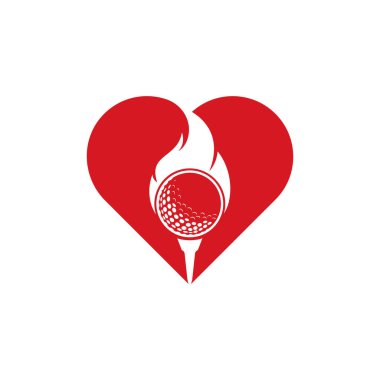 Golf Ateşi kalp şekli konsepti Logo Şablon Tasarım Vektörü. Ateş ve golf topu logosu tasarım simgesi.