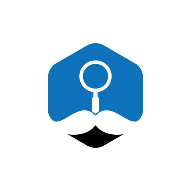 Bıyık logosu tasarım şablonu ara. Bir dedektif ajan logosu için bıyık ve loupe..