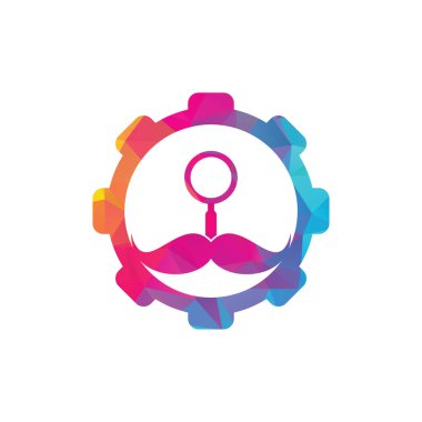 Kitap Arama dişli biçimi konsepti Logo Şablon Tasarım Vektörü. Kitap logosu tasarım şablonu bul. Büyüteç kombinasyonlu kitap simgesi