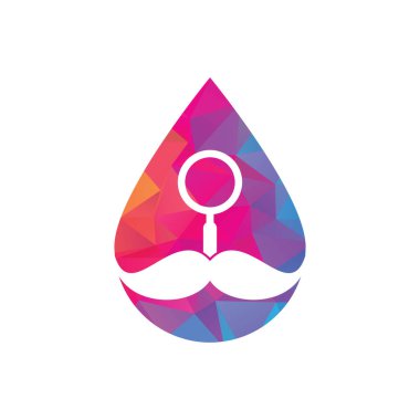 Kitap Arama damla şekil konsepti Logo Şablon Tasarım Vektörü. Kitap logosu tasarım şablonu bul. Büyüteç kombinasyonlu kitap simgesi