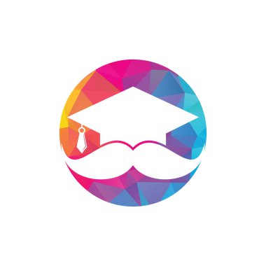 Güçlü eğitim logosu tasarım şablonu. Bıyık simgesi tasarımlı şapka mezuniyeti.