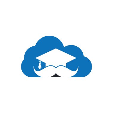 Bıyık eğitimi konsept logosu. Güçlü eğitim logosu tasarım şablonu. Bıyık simgesi tasarımlı şapka mezuniyeti.