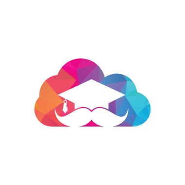 Bıyık eğitimi konsept logosu. Güçlü eğitim logosu tasarım şablonu. Bıyık simgesi tasarımlı şapka mezuniyeti.