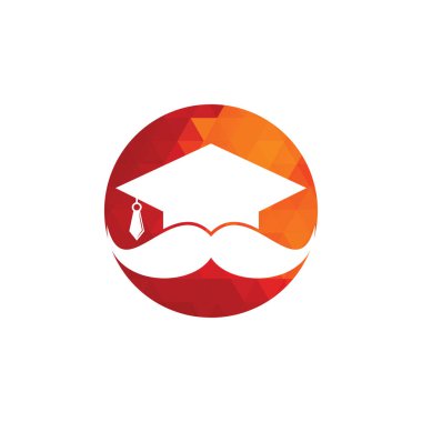 Güçlü eğitim logosu tasarım şablonu. Bıyık simgesi tasarımlı şapka mezuniyeti.