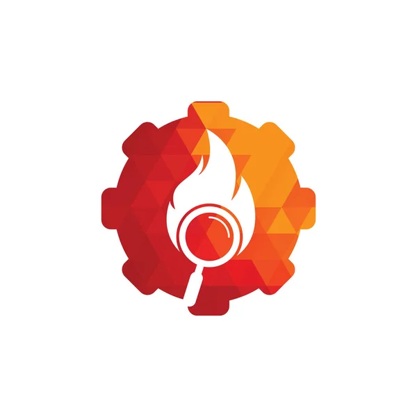 Fire Search Gear Shape Concept Logo Template Design Vector Trova — Vettoriale Stock