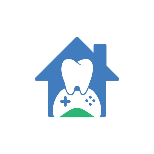 Dental Game Home Shape Concept Logo Icon Design Desenho Logotipo —  Vetores de Stock