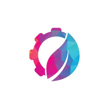 Vites yaprağı logo şablonu. Vites ve yaprak logosu kombinasyonu. Tamirci ve ekolojik sembol veya simge.