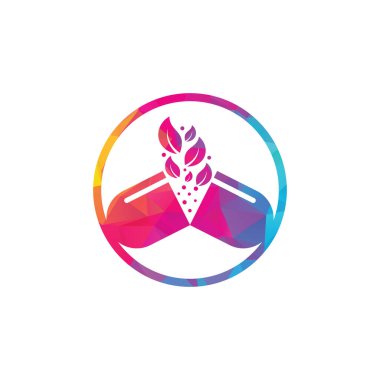 Bitkisel kapsül ilaç yaprağı logo taşıyıcı ikon illüstrasyon şablonu. Kapsül eczane tıbbi logo şablonu vektörü.