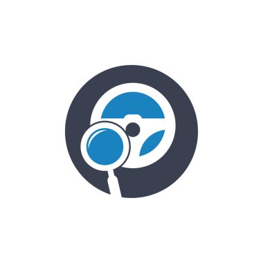 Arama sürücüsü logo şablonu. Arama sürücüsü logo tasarımı ikon vektörü. Direksiyon ve büyütme sembolü veya simgesi.