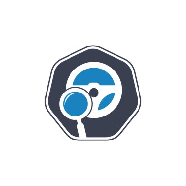 Arama sürücüsü logo şablonu. Arama sürücüsü logo tasarımı ikon vektörü. Direksiyon ve büyütme sembolü veya simgesi.