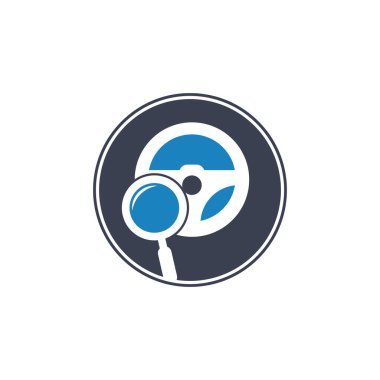 Arama sürücüsü logo şablonu. Arama sürücüsü logo tasarımı ikon vektörü. Direksiyon ve büyütme sembolü veya simgesi.