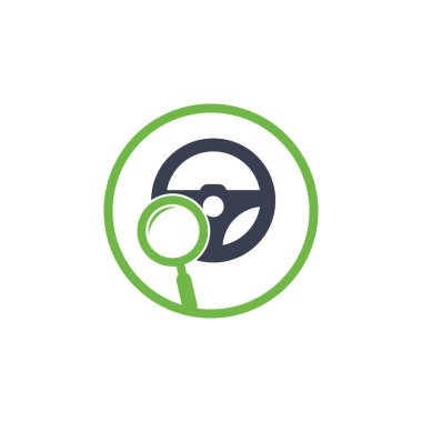 Arama sürücüsü logo şablonu. Arama sürücüsü logo tasarımı ikon vektörü. Direksiyon ve büyütme sembolü veya simgesi.