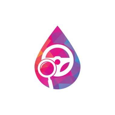 Arama sürücüsü konsept logo şablonu. Arama sürücüsü logo tasarımı ikon vektörü. Direksiyon ve büyütme sembolü veya simgesi.