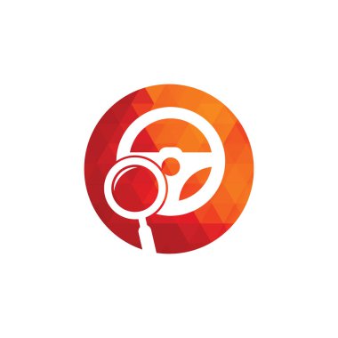 Arama sürücüsü logo şablonu. Arama sürücüsü logo tasarımı ikon vektörü. Direksiyon ve büyütme sembolü veya simgesi.