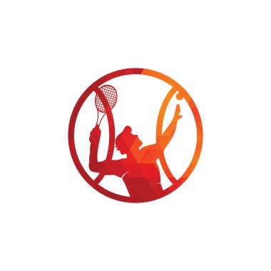 Tenis ve tenis oyuncusu topa tenis raketi ve logo şablonuyla vuruyor..