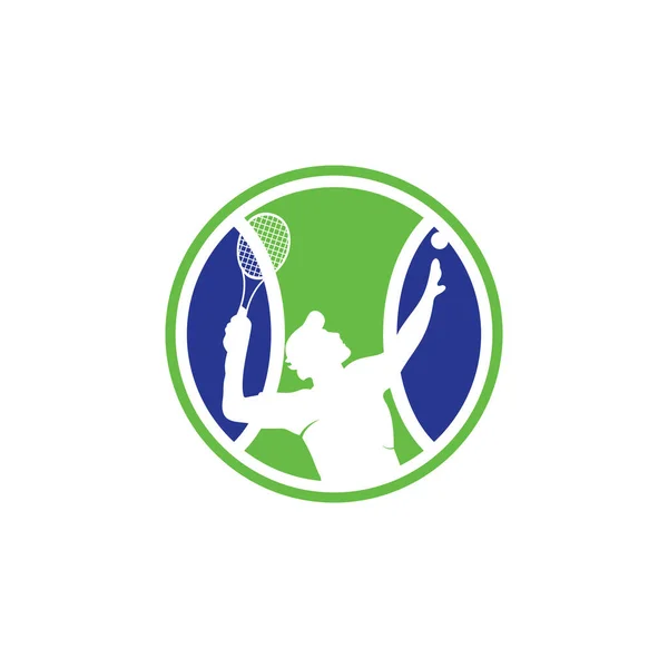 Tennis Tennis Player Hits Ball Tennis Racket Logo Template — Stock Vector