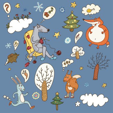 Hayvanlar kış nesneleri vektör