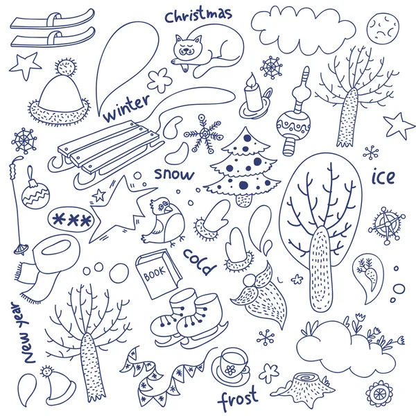 Nesneleri yeni yıl kış doodle