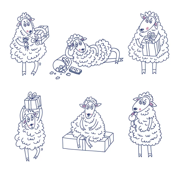 Schafe Neujahr Doodle Vektor — Stockvektor