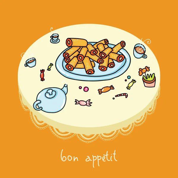 Hornear vector bon apetito teatime — Vector de stock