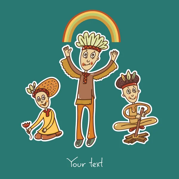 Indianen vector kinderen doodle — Stockvector