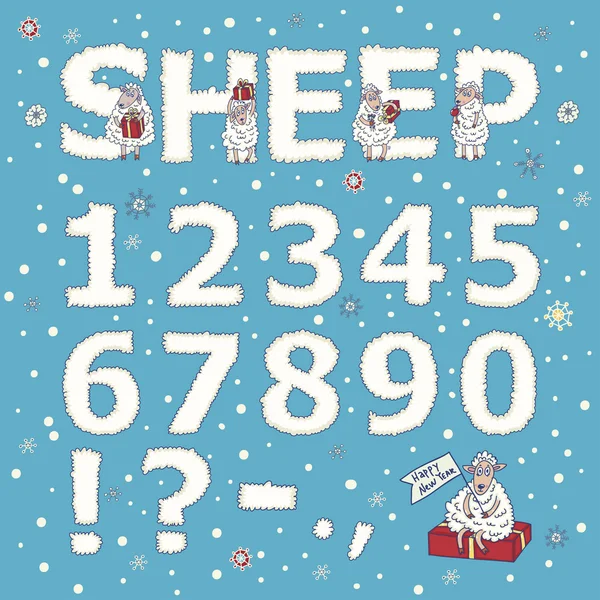 Números vector niños ovejas carta año nuevo navidad — Vector de stock