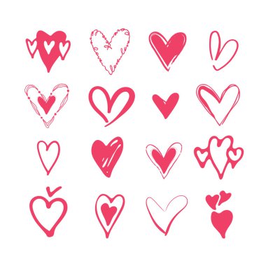 Karalama kalpler. Sevgililer Günü sembolü tasarım elementleri. El yapımı aşk kalp koleksiyonu.