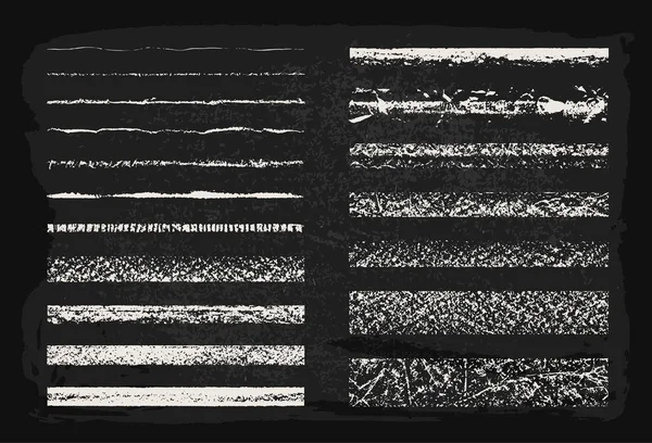 チョークシームレスストロークのベクトルセット。黒板の背景にグランジの線を手描き。シャーク粒状の食感。内部のアートブラシ. — ストックベクタ