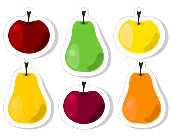 Pegatinas de pera y manzana — Vector de stock