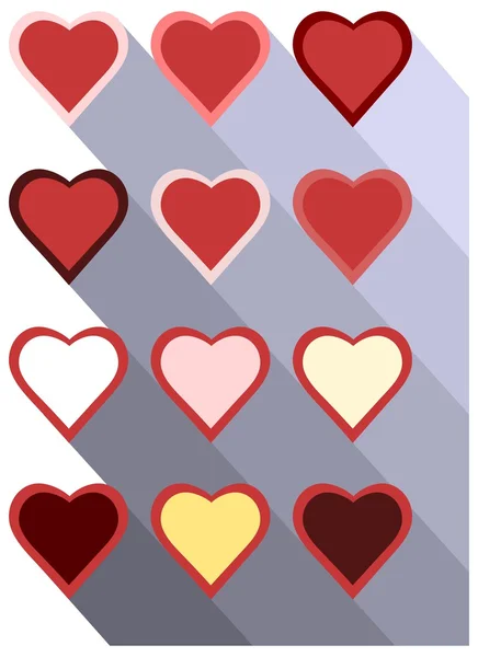 Conjunto de iconos de corazones con sombra larga — Vector de stock