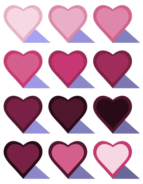 Set of hearts icons with triangle shadow — Stock Vector