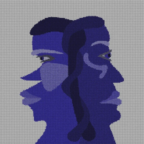 İki kafa - şizofreni kumaş doku soyut gerçeküstü illüstrasyon yüzler