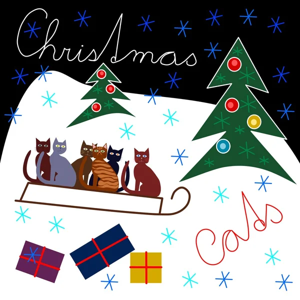 Vackra söta juldesign med färgglada katter — Stock vektor