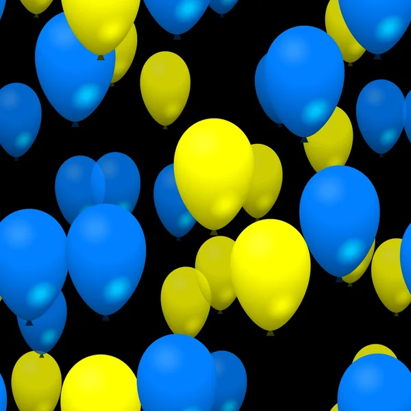 Blue yellow party balloons seamless pattern on black background — Stock Photo, Image