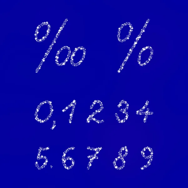 Kar taneleri veya yıldız mavi zemin üzerine beyaz numaraları ve işaretleri oluşur