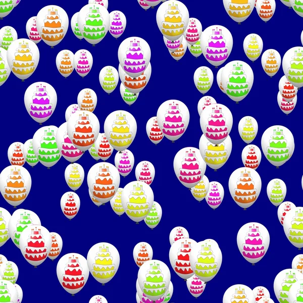 Colorful birthday cakes on party balloons seamless pattern - computer generated graphic — Stock Photo, Image