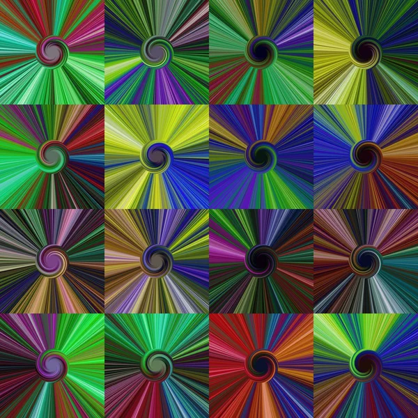 Reihe von bunten abstrakten Spirale zentralisierten dunklen Hintergründen — Stockfoto