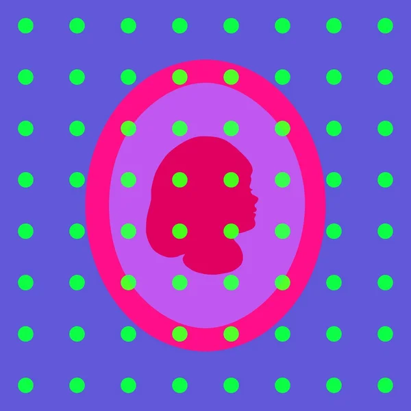 Retro polka dot pattern s stylizované dívka profil hlavy — Stock fotografie