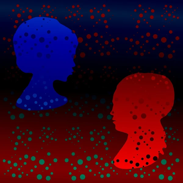 Retro polka noktalı desene stilize kız profil kafa ile