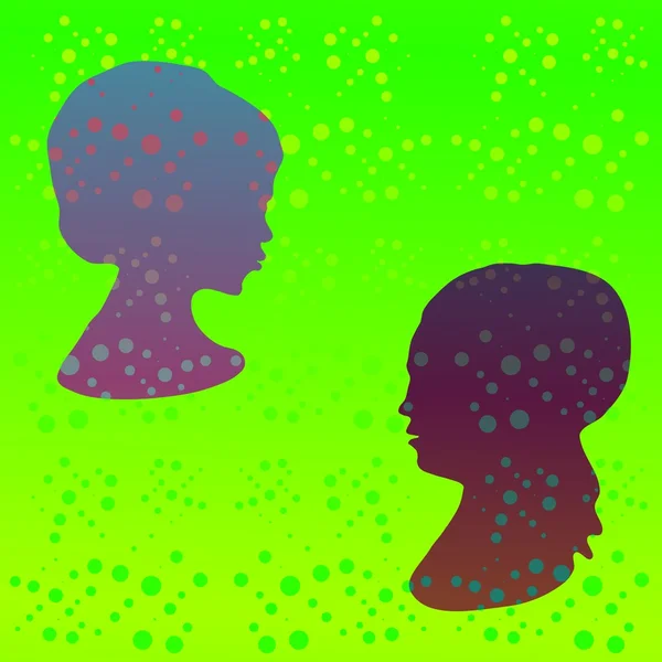 Green retro polka dot pattern with stylized girl profile head — Stock Photo, Image