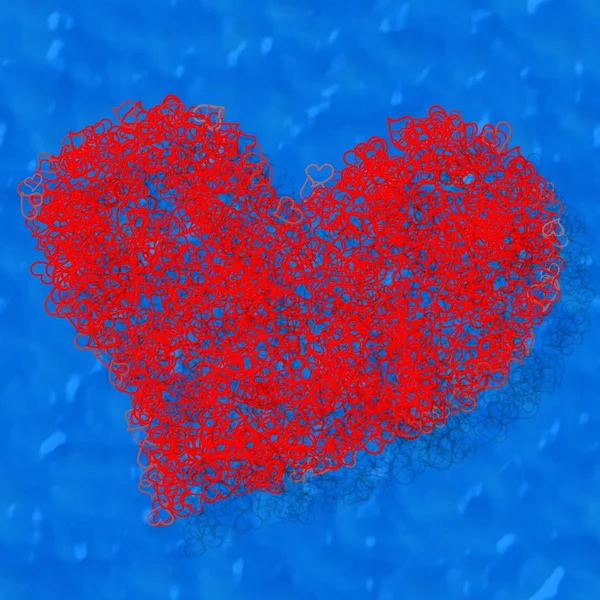 Coeur rouge composé sur fond bleu — Photo